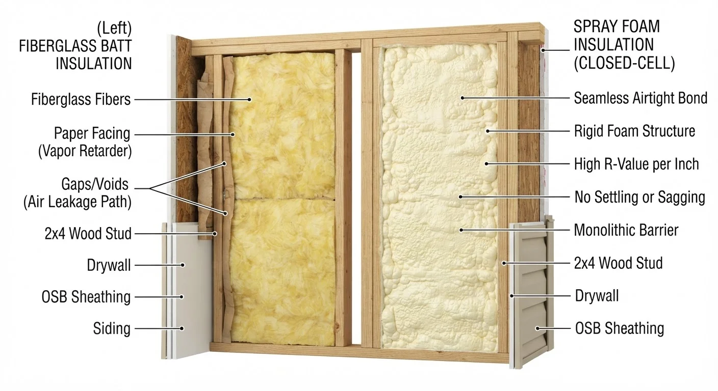 Spray Foam vs. Fiberglass Batt Insulation